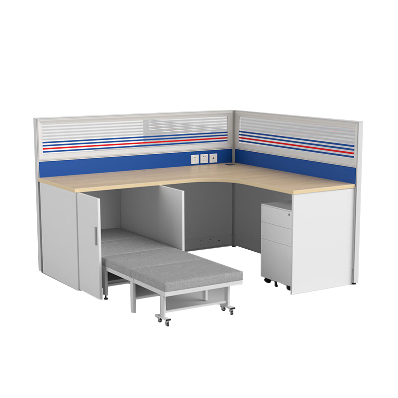 双朗 屏风工位含柜和床 SF52336BL 1800*1800*1200mm 白+蓝 套高清大图