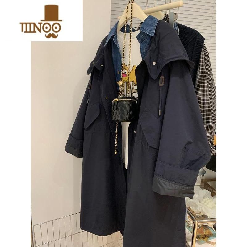 YANXU特大码300斤欧货工装风衣外套男女日系抽绳连帽中长款感大衣图片
