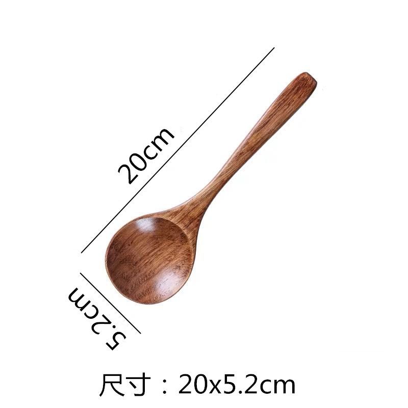 日式长柄实木汤勺家用小勺子粥勺厨房木质勺大木勺子 13cm本色尖头竹勺()