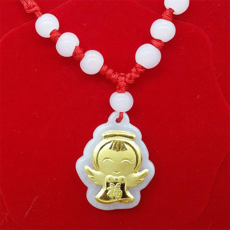 金镶玉小天使坠女款翡翠玉项饰玉坠饰品项链PTJWX9287送女朋友七夕情人节礼物