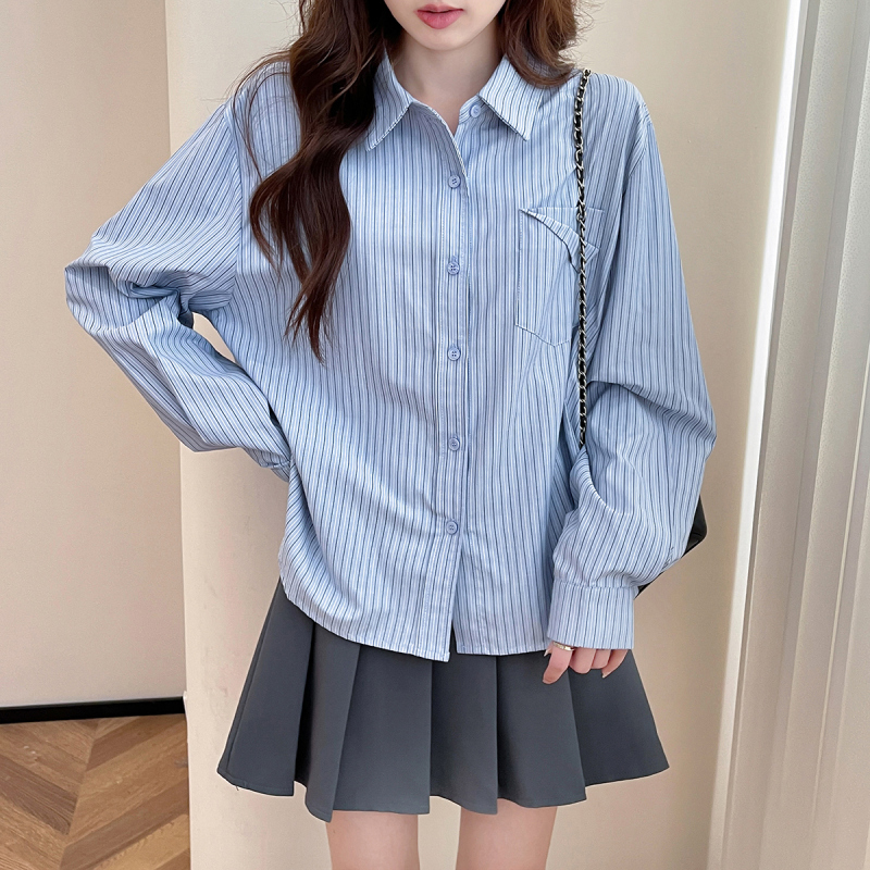 唐狮早秋新款女衬衫条纹休闲高级办公室女衬衫外套显瘦百搭d