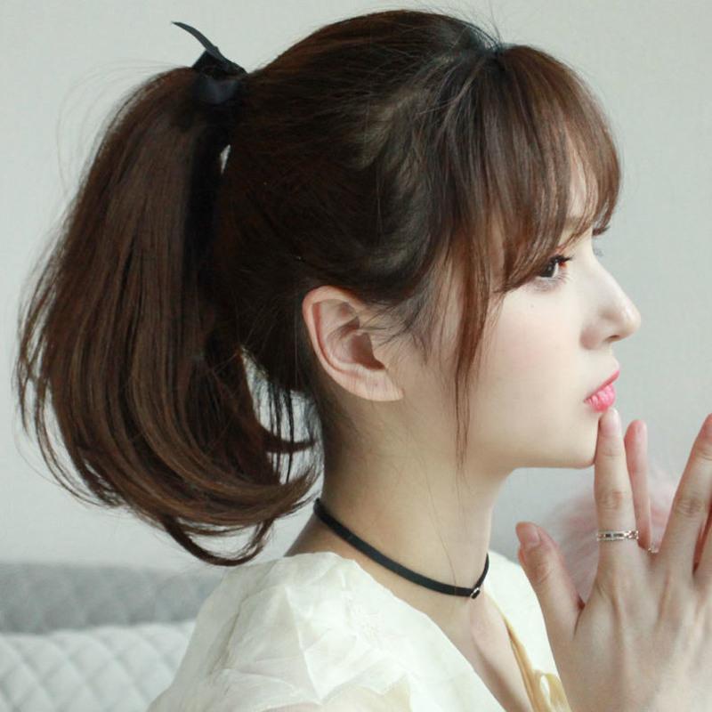 式长直发假马尾网红微卷外翻辫子自然逼真发尾自然黑微卷马尾30厘米