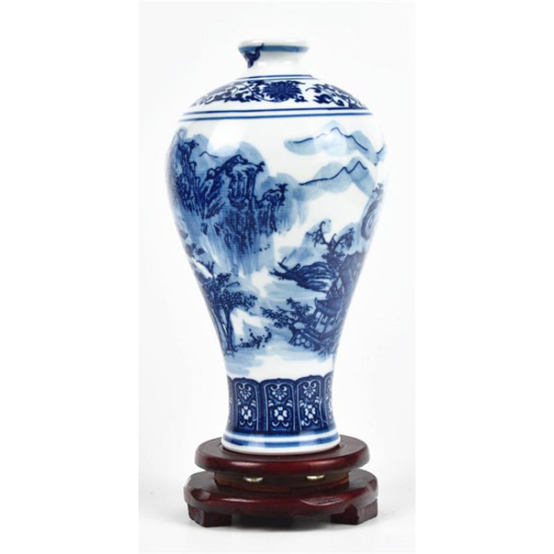 景德镇仿古青花山水陶瓷器花瓶 现代客厅博古架装饰品工艺品摆件 三维工匠 赏瓶(不含底座)高清大图