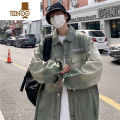 YANXU水洗牛仔外套男款秋季美式高街痞帅宽松百搭渐变做旧翻领夹克上搭
