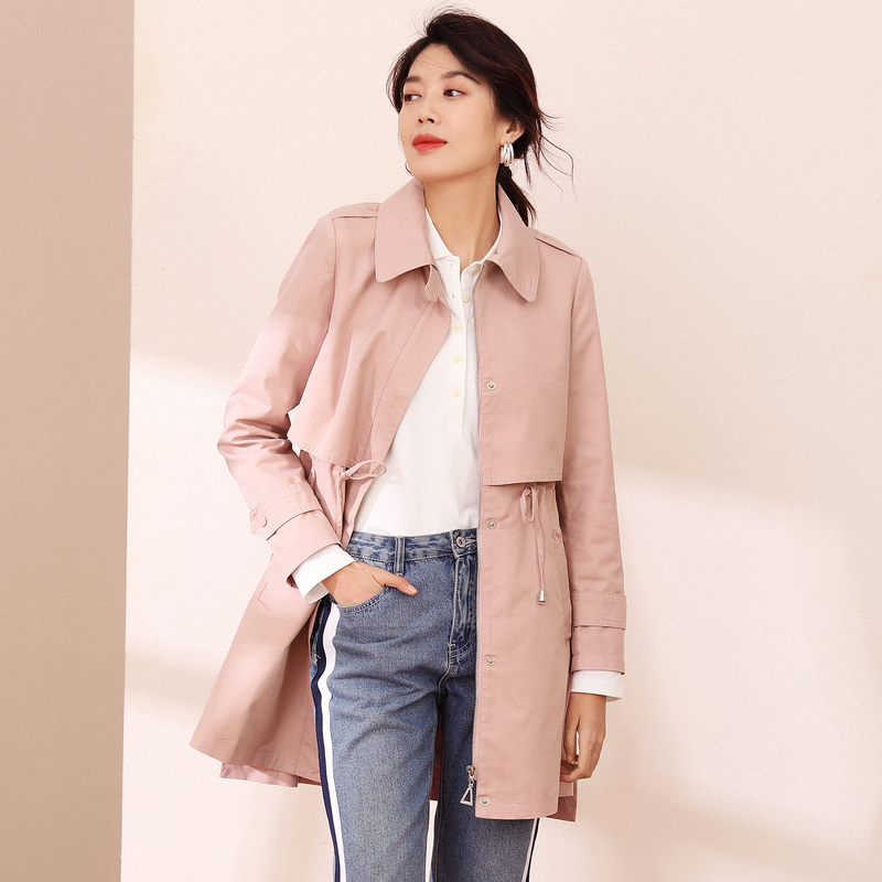 恒源祥风衣女中长款大衣2024初秋新款收腰气质过膝薄款外套小个子