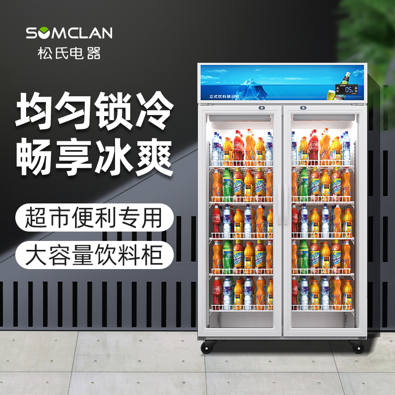 松氏冰箱商用饮料展示柜冷藏冰柜保鲜柜立式超市双开门冷藏柜啤酒柜800L直冷