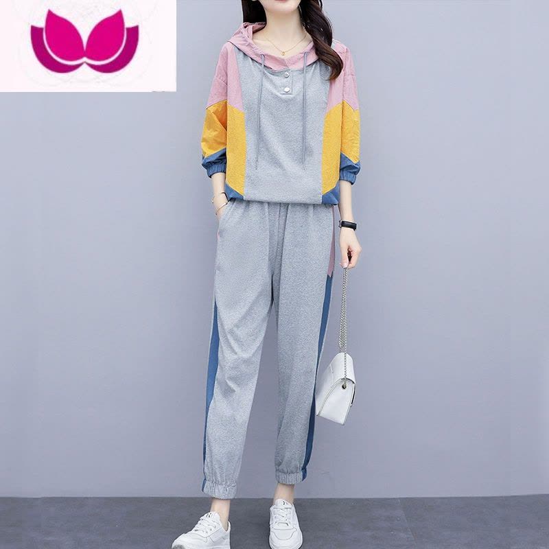 七斓装休闲宽松套装女士2023新款大码时尚时髦洋气运动服图片