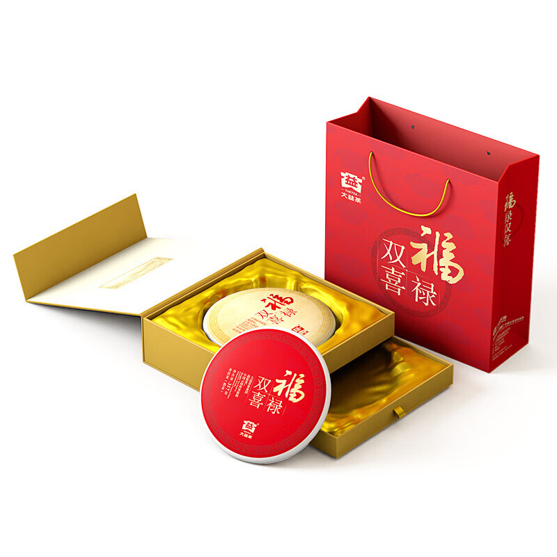大益 茶叶 普洱茶饼茶 旧版福禄双喜生茶熟茶组合 357g*2饼高清大图