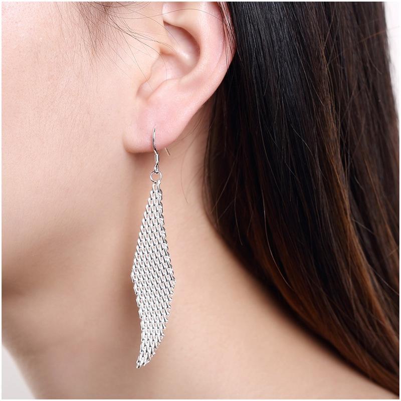 E061Women silver plated earring镀925纯银长款时尚大气耳环耳饰