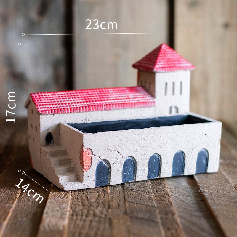 家柏饰(CORATED)圣岛小屋小房子水泥花器多肉花盆艺术摆件杂货花园阳台种植 绿顶小屋(小屋花器D)(不能打孔) 大高清大图