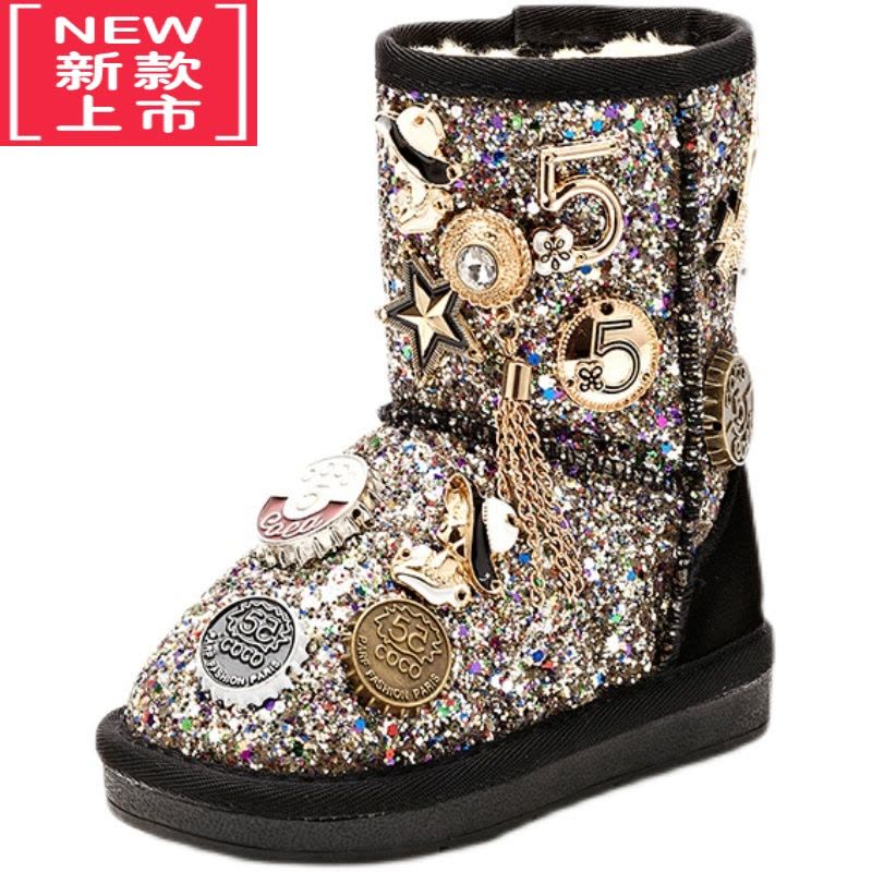 可莉允儿童雪地靴2022冬季新款中大童保暖棉鞋女童加厚公主鞋防滑中筒靴图片