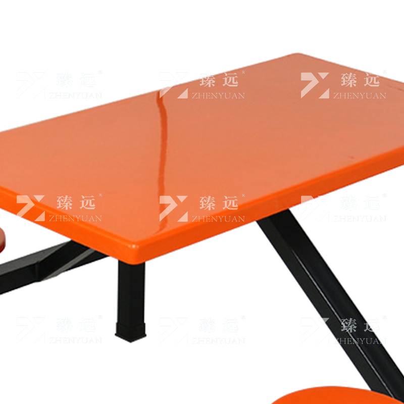 臻远 ZY4040851 玻璃钢餐桌椅组合食堂连体餐桌椅钢架圆凳款