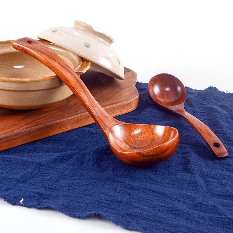 家用小木勺大汤勺长柄大勺子粥勺盛饭勺火锅勺厨房木质勺-大号