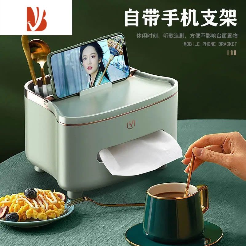 三维工匠抽纸盒桌面纸巾盒收纳家用客厅茶几纸巾盒多杂物遥控器好整理 轻奢-简约白/纸巾盒+升级款图片