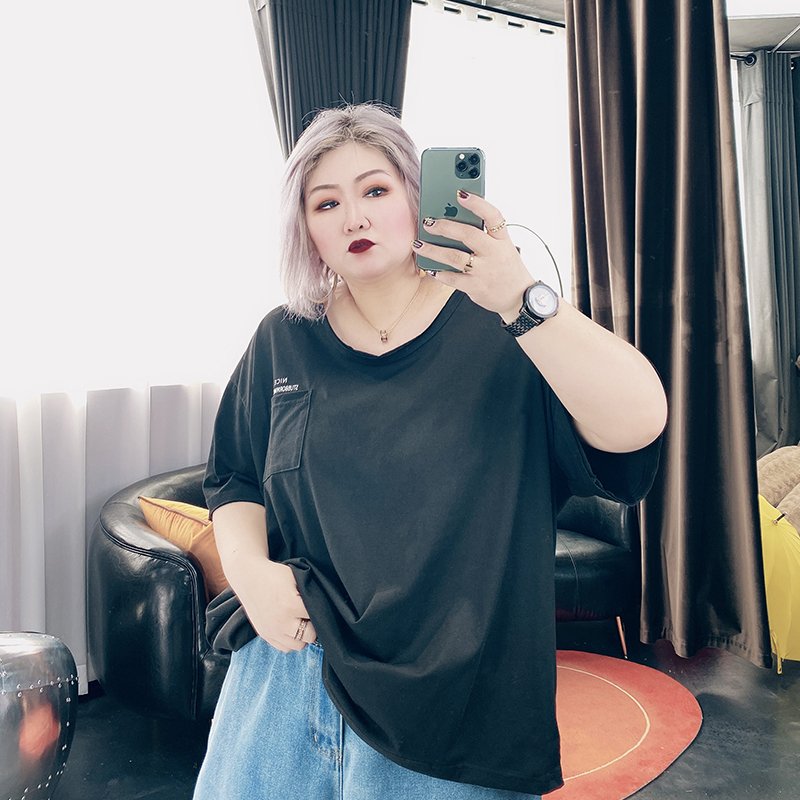 艳如飞春装新款大码女装韩版200斤胖MM宽松短袖T恤潮打底衫大码女装
