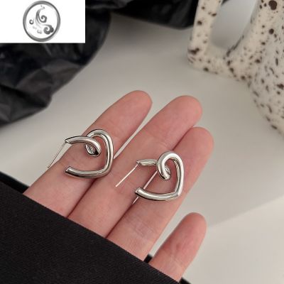 JiMi冷淡风辣妹耳环小众设计感高级耳钉银针ins简约简约甜酷银银耳饰 设计感爱心耳环s925银针金色