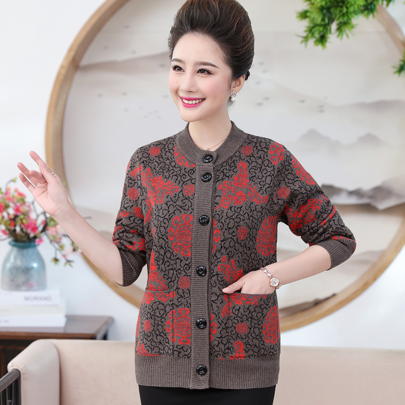 奶奶加厚毛衣妈妈冬装中老年人外套老人胖太太开衫加肥加大码妈妈装冬装外套新款婚礼老人衣服奶奶装毛衣开衫老年人春秋装女上衣高清大图