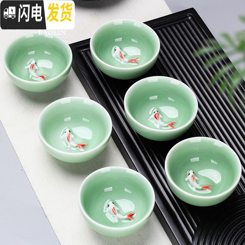 三维工匠汝窑哥窑功夫小茶杯陶瓷茶盏茶碗家用单个品茗杯紫砂主人杯青花瓷 茶杯组-汝窑-禅定杯-6个装高清大图