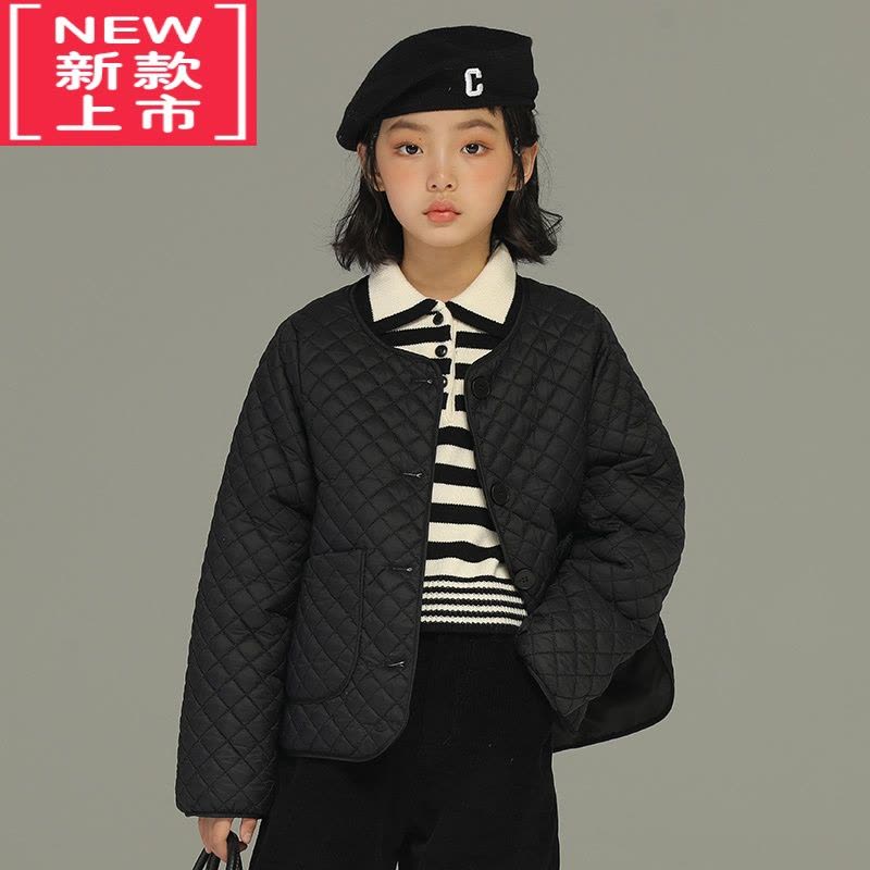 可莉允女童秋冬气质条纹翻领短款毛衣儿童针织衫中大童撞色打底衫图片