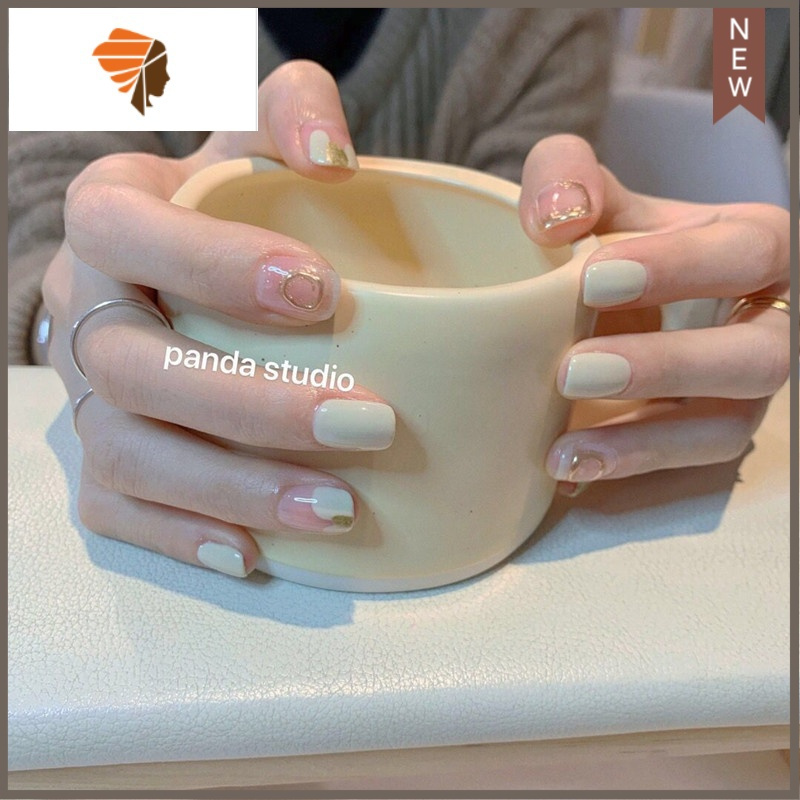 指甲贴片短款美甲片成品ins蝴蝶结显白奶黄色可拆卸手工穿戴甲片 三维工匠 奶油黄其他尺寸请备注美甲贴