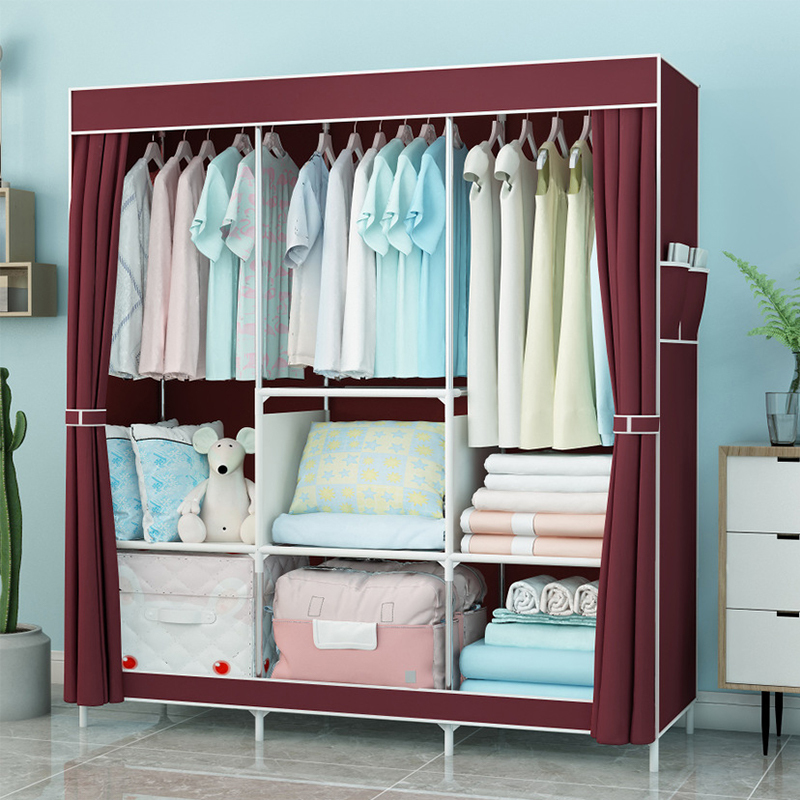 麦格尚无纺布衣柜钢管宿舍大号衣橱布艺防尘收纳简易衣柜12545165cm