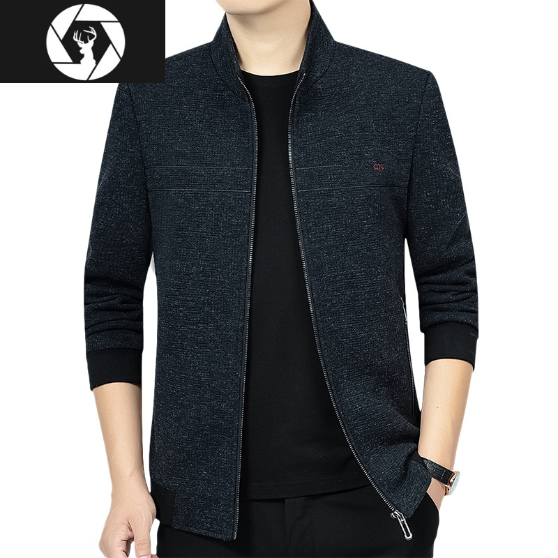 hongzun男士外套休闲夹克男秋冬毛呢加厚中年男式秋装上衣新款秋季