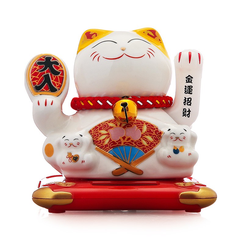 太阳能猫小摆件汽车车载内饰创意开业礼品办公室摇手自动招手 三维工匠 黄金万两[太阳能摇手]猫高清大图