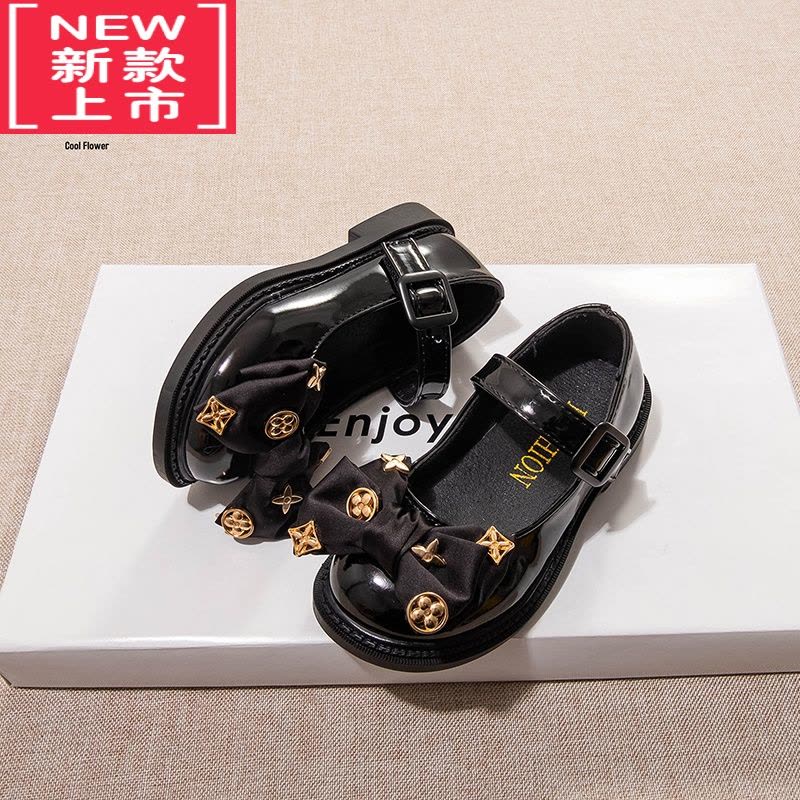 可莉允女童小皮鞋2022新款中大童黑色软底豆豆鞋春秋儿童舞蹈演出公主鞋运动休闲鞋图片