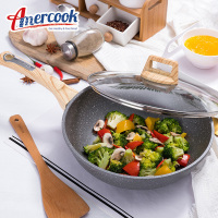 AMERCOOK欧式麦饭石炒锅不粘锅28cm 家用合金炒菜锅平底锅不粘锅带可视锅盖 阿尔菲塔多功能加厚复底锅具