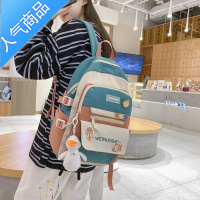封后高中生书包女初中生大学生原宿大容量双肩包夏2022小学生背包ins 深绿色带挂件和徽章