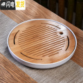 三维工匠家用小型迷你实木茶盘托盘沥水储水陶瓷功夫茶具茶海茶台干泡盘C 密胺圆中孔直线白茶盘30cm