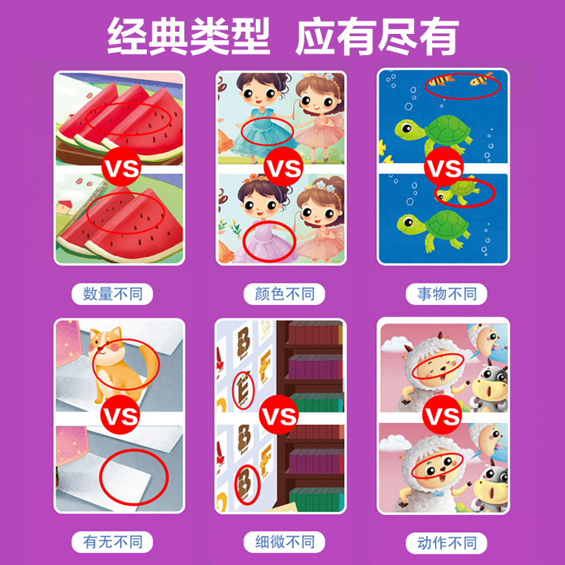 全阶段·[零基础+入门+初级+中级+高级] 320幅找不同场景 [正版]儿童专注力训练找不同益智游戏卡图案 幼儿园益智动高清大图
