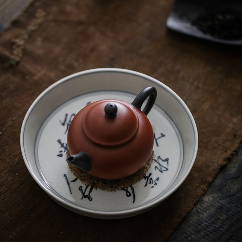美帮汇诗文茶盘手工青花壶承壶托木灰釉茶托景德镇陶瓷茶托干泡盘高清大图