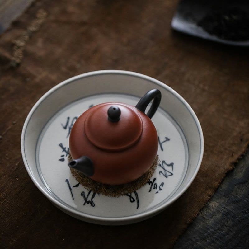 美帮汇诗文茶盘手工青花壶承壶托木灰釉茶托景德镇陶瓷茶托干泡盘图片