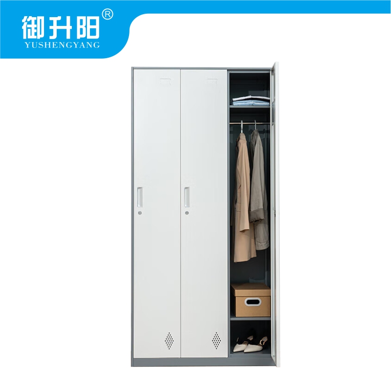 御升阳 三门更衣柜/宿舍鞋柜储物柜带锁灰白套色 900×500×1850mm 台高清大图