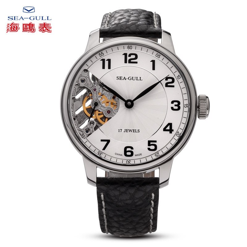 seagull海鸥手表男士大表盘时尚皮带镂空机械表全国联保m222sk