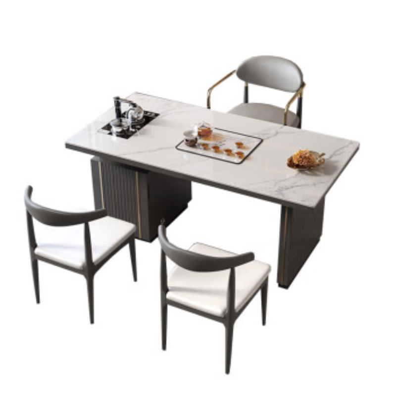 晋舰 岩板茶桌椅组合轻奢石板茶台烧水壶一体阳台茶几1.4桌+主椅+2客椅