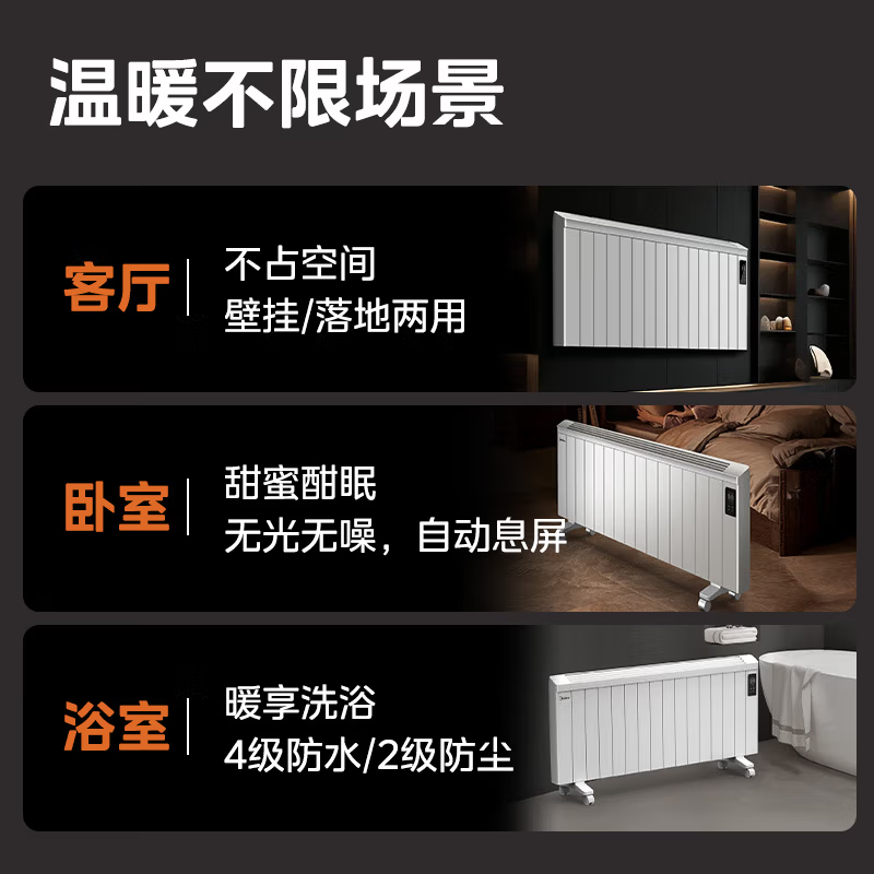 美的(Midea)[别墅级]取暖器取暖神器全屋升温速热欧式快热炉大面积防水电暖气壁挂移动电暖器巨浪HPT28BR高清大图