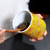 领艺 陶瓷茶叶罐 珐琅彩 趴花储茶藏茶罐 密封罐普洱茶罐茶具配件
