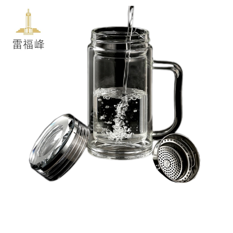 雷福峰双层带把手茶水分离玻璃杯350ml/个高清大图