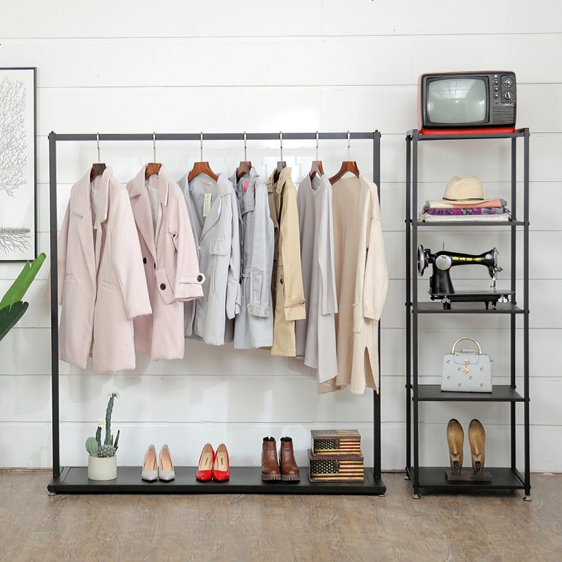 锦北 衣架落地卧室挂衣架衣帽架欧式简易多功能挂衣服架子家用置物架 黑色置物架高清大图