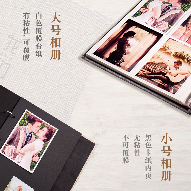 5寸手绘相册本diy手工覆膜粘贴式创意情侣家庭装纪念册车票收藏册 三维工匠 麻布相册-小灰-芳华高清大图
