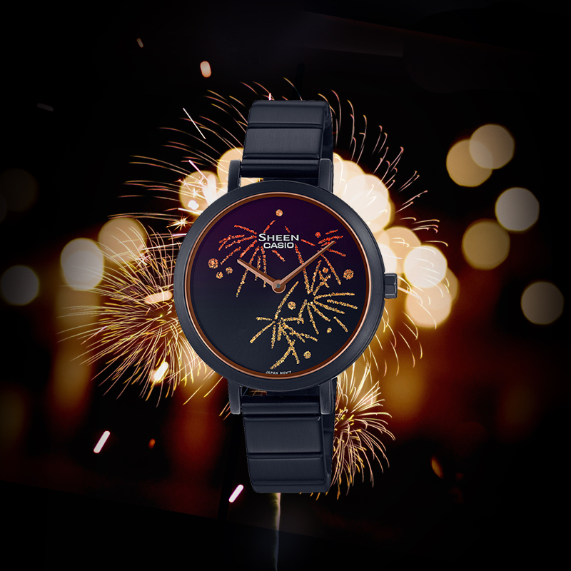 casio卡西欧手表女正品防水女表sheen蓝宝石石英皮带女士手表石英SHS-C110CGL-7A 石英表 女高清大图