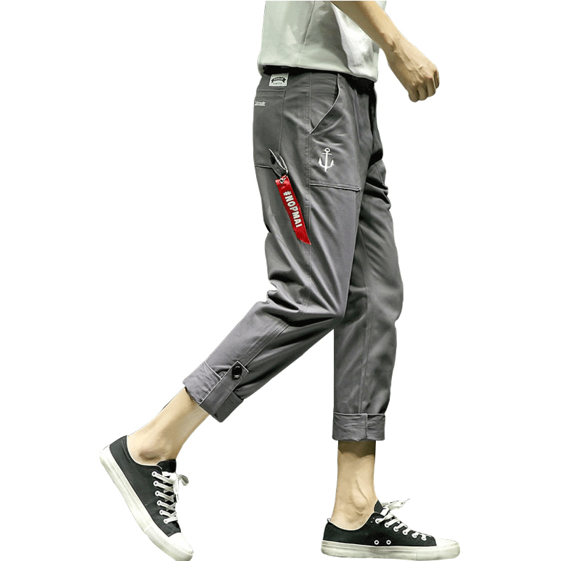 胖人春夏休闲裤男韩版修身男裤长裤男士薄款紧身裤子男时尚工装裤
