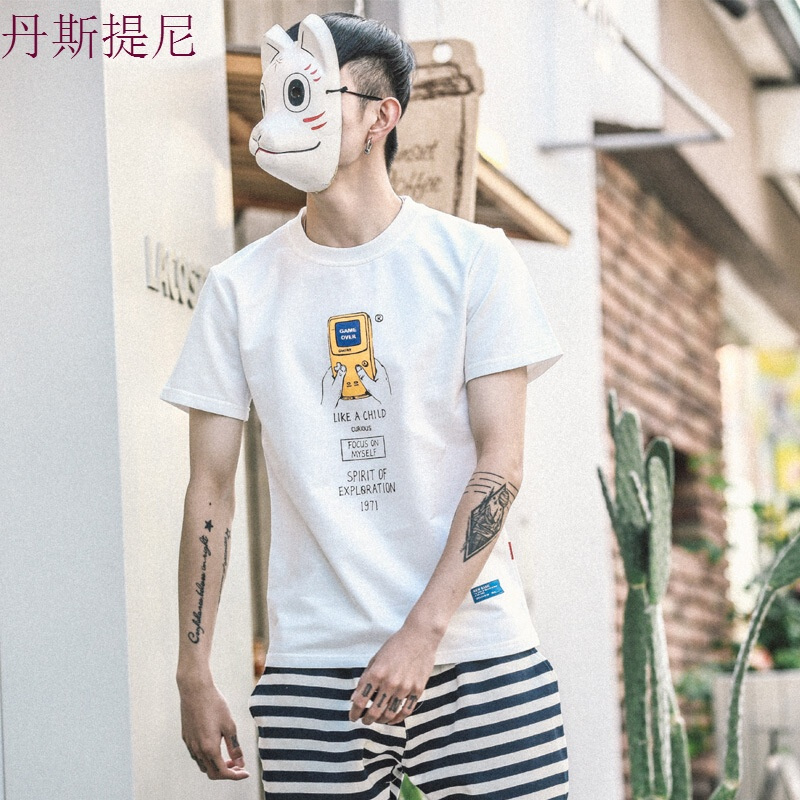 东京衣柜男装夏季游戏机印花短袖T恤情侣潮流衣服半袖体恤上衣男白色