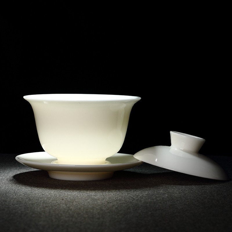 鼎亨德化白瓷三才盖碗茶杯陶瓷家用功夫茶具套装大号纯手工中式泡