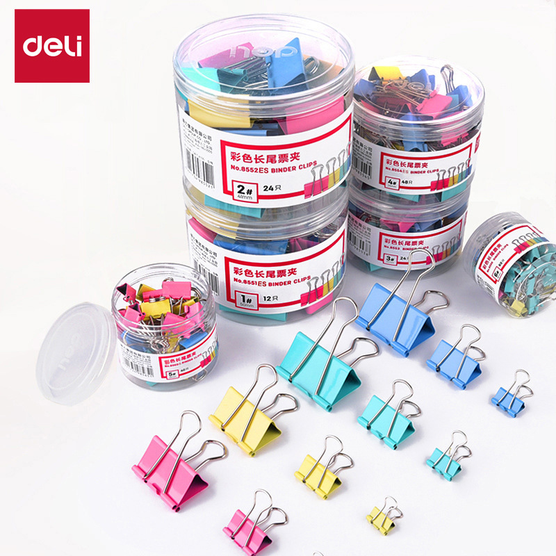 得力(deli)48只25mm彩色长尾夹票夹 4#中号金属燕尾夹票据文件夹办公 48只/筒 8554ES高清大图