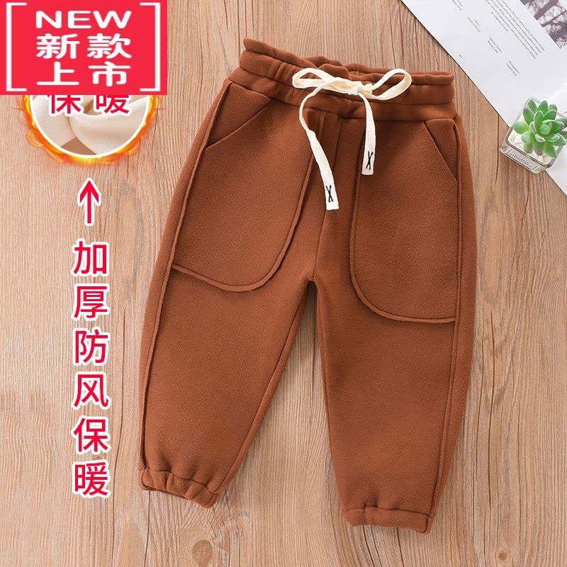可莉允儿童秋冬季款加绒裤子防风裤保暖运动裤男女童中小童宽松时尚卫裤保暖裤图片