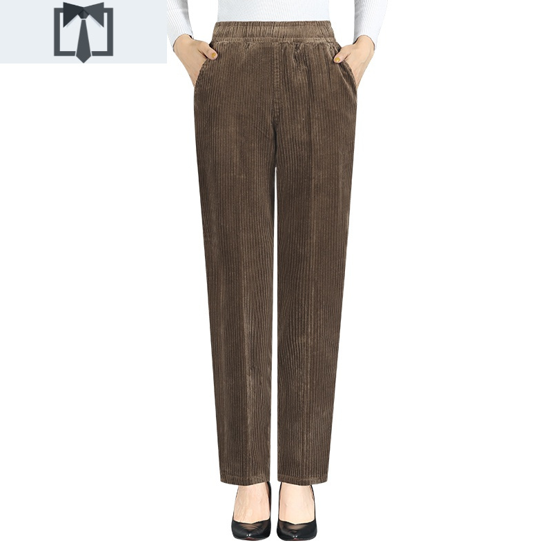 妈妈裤子春秋款宽松中老年灯芯绒女裤中年冬季外穿老人条绒直筒裤休闲