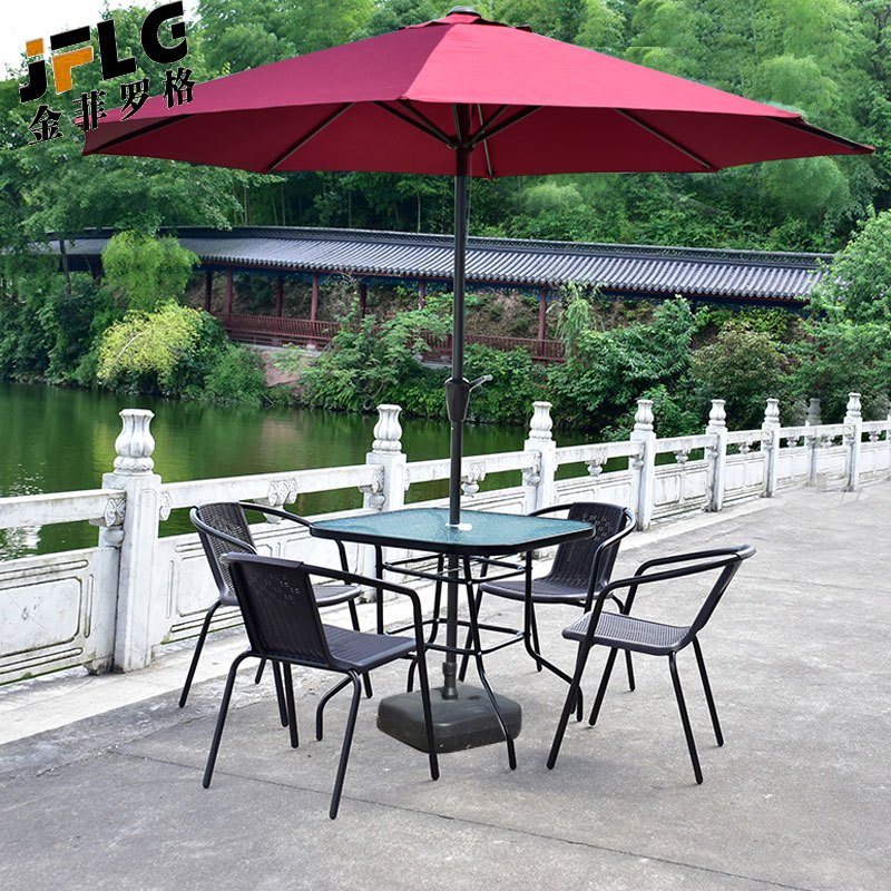 苏宁 金菲罗格 办公家具 户外露天阳台室外休闲带伞桌椅组合 波尔多4椅方桌伞